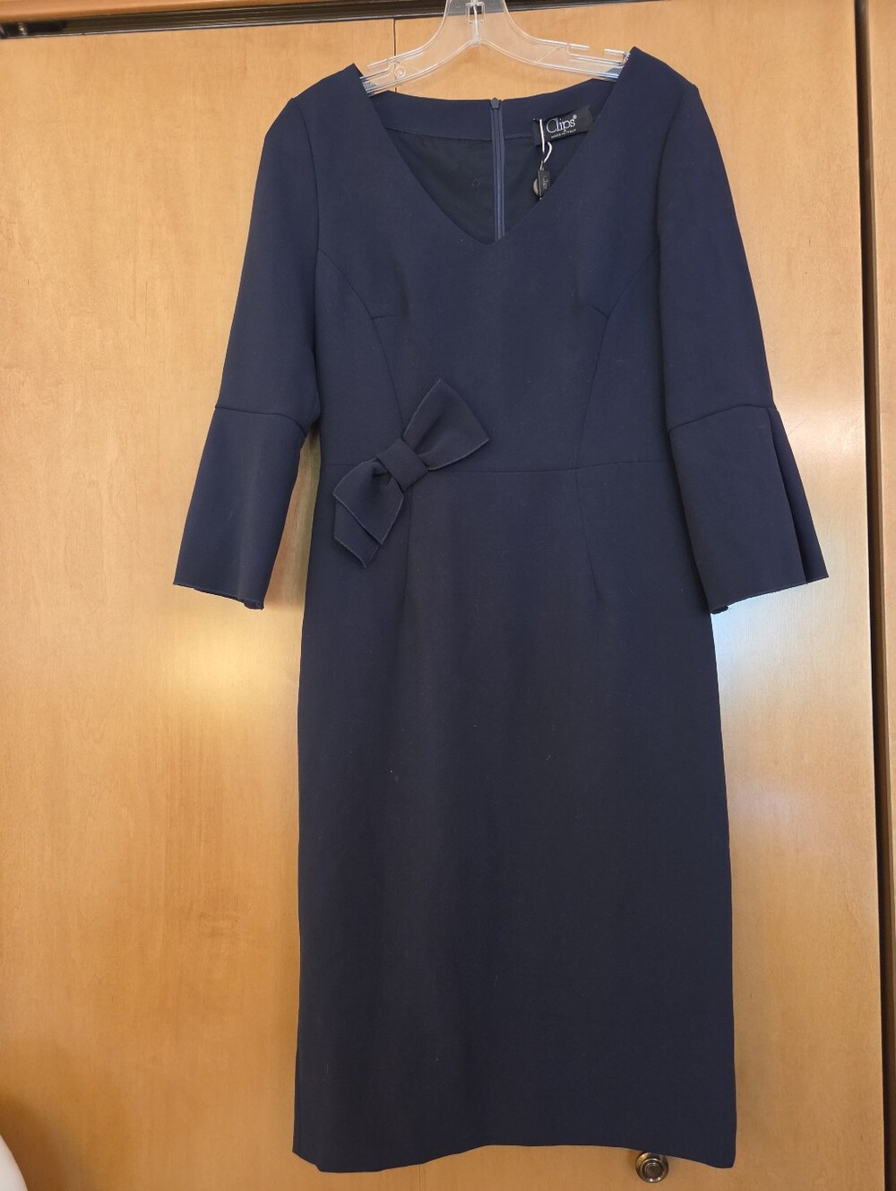 Clips Italian Bow & Bell Sleeves Dress Midnight Blue IT 42/US 6 $957 NEW!